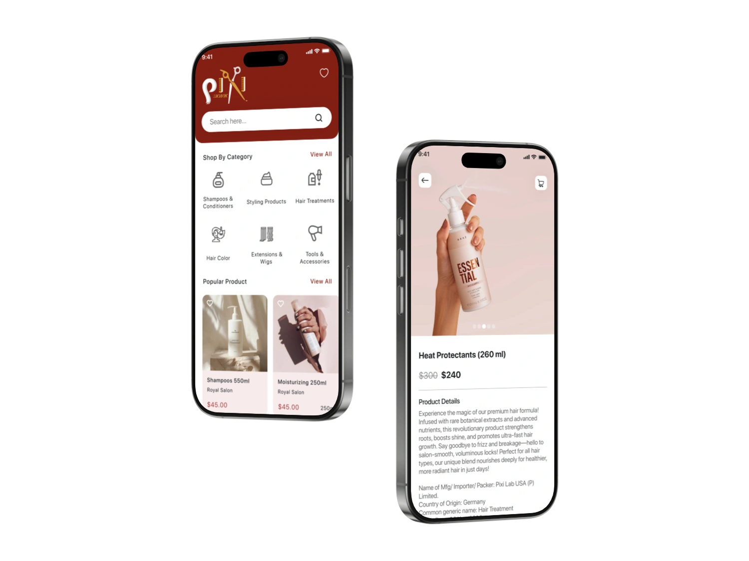 PixiKwik home and product screens