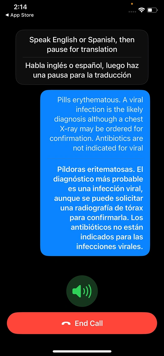 Careslate live English to Spanish medical translation