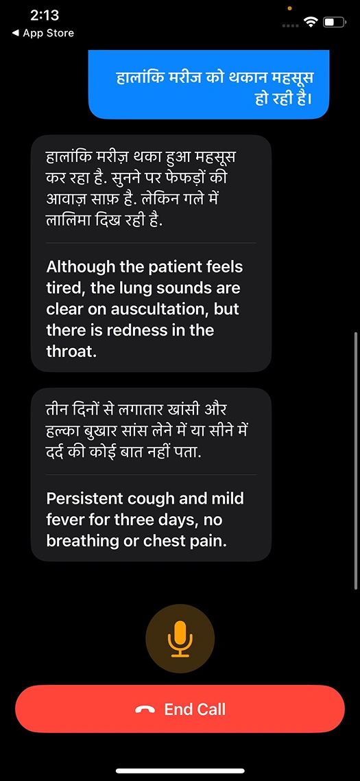 Hindi to English medical translation with microphone