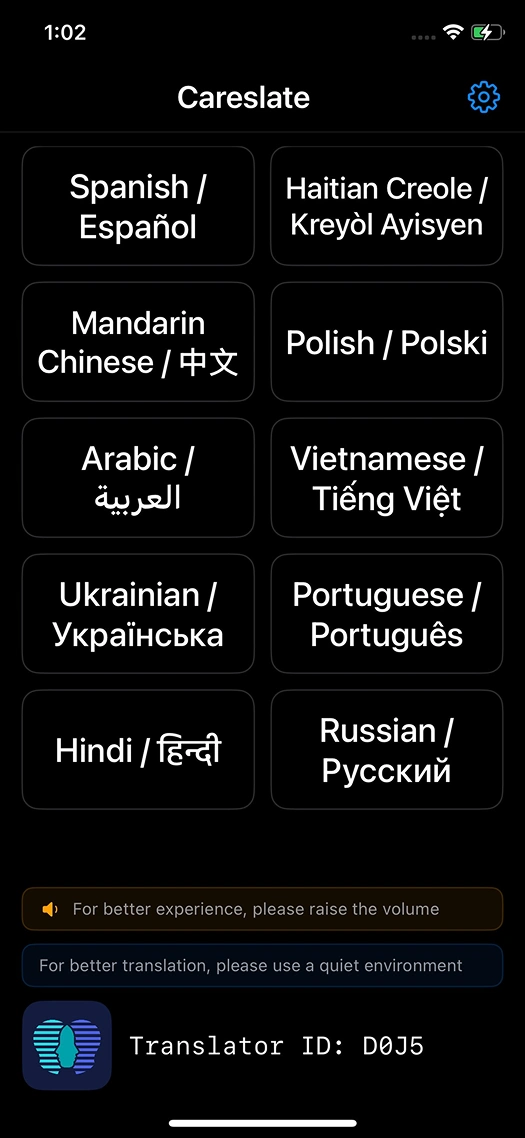 Careslate language selection with 10+ languages