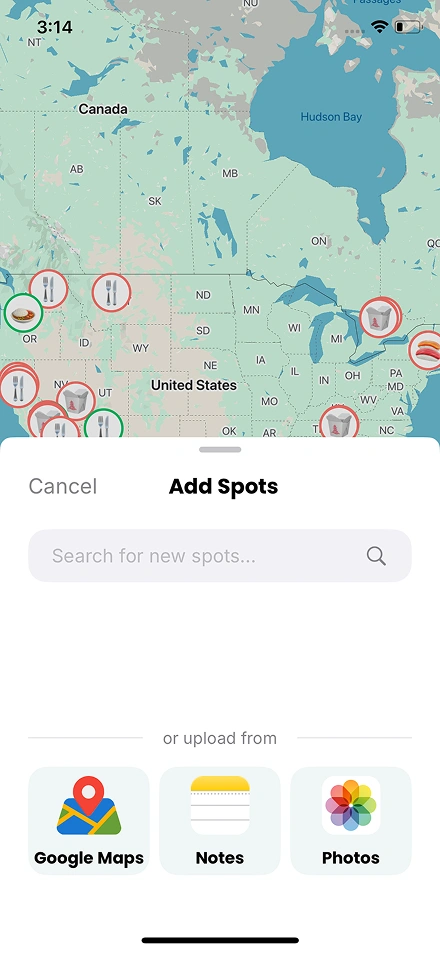 Add spots from map