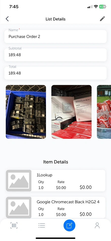 Scannur purchase order list details screen